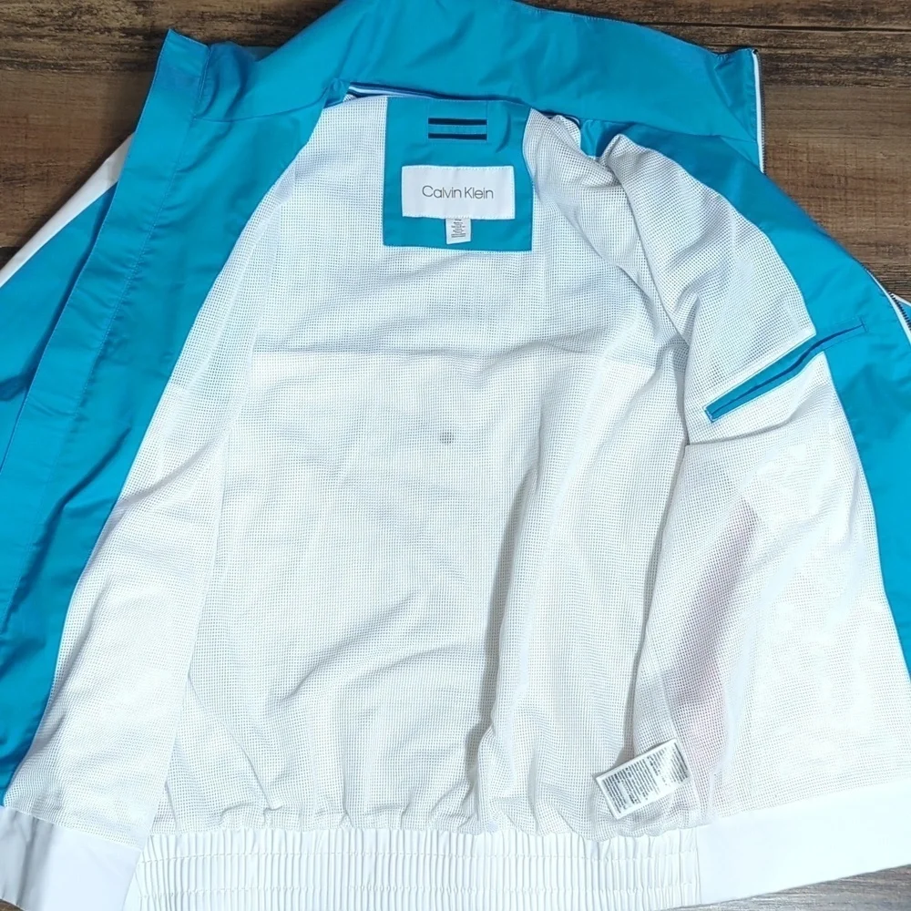 Calvin Klein Color Block Track Jacket, Spell Out, Hidden Hood, Vented Back, Med